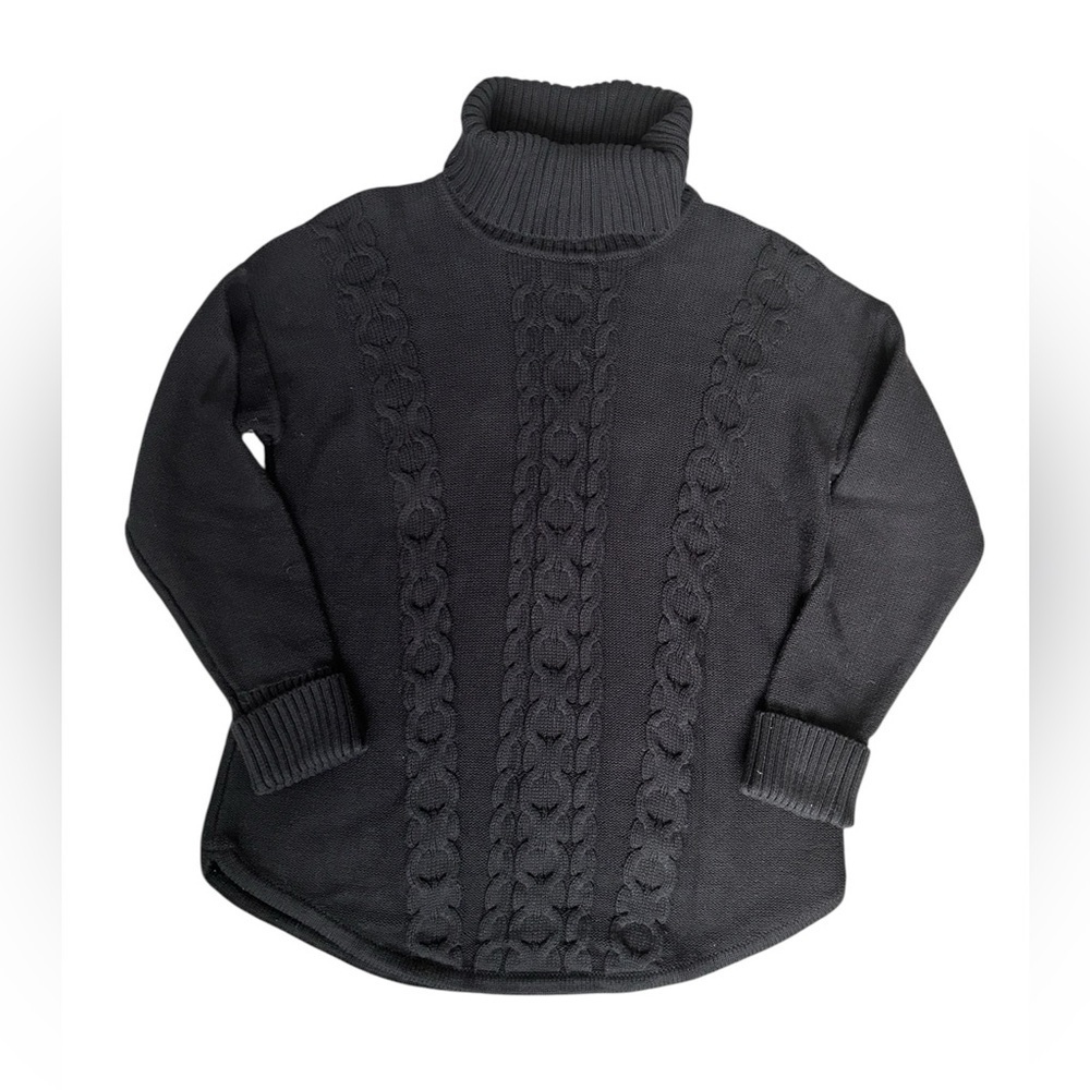 L.L. Bean Women’s Black Cable Knit Turtle Neck Sweater Size Medium - Picture 4 of 9